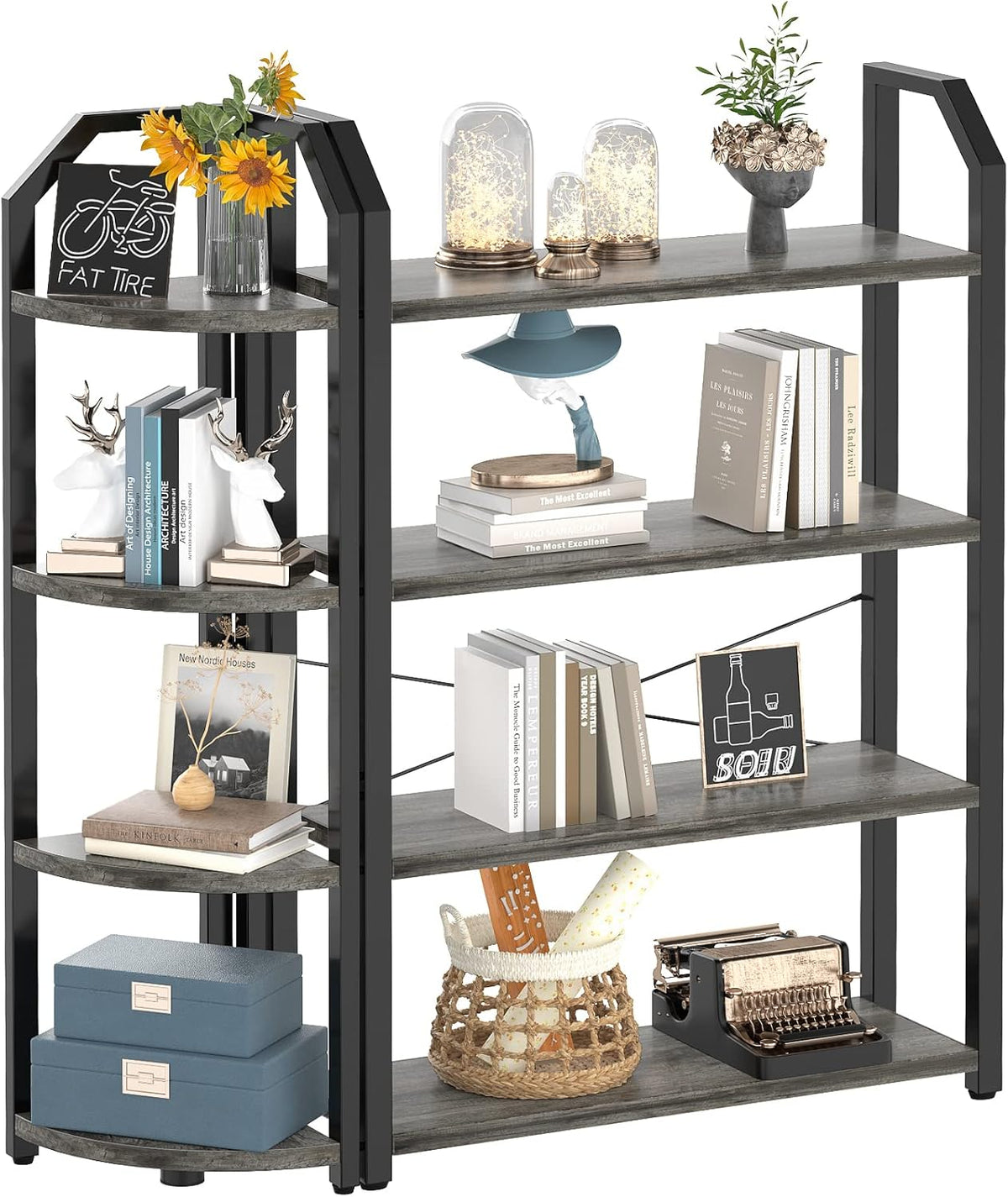 5-Tier Double Wide Tall Oak Bookcase Set of 2 Y730