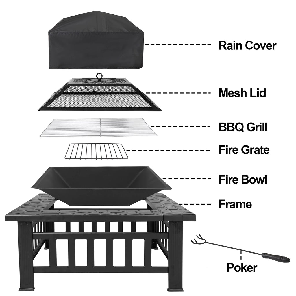 32 Outdoor Square Metal Wood Burning Fire Pit H706