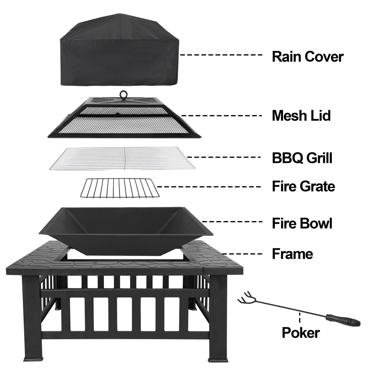 32 Outdoor Square Metal Wood Burning Fire Pit H706