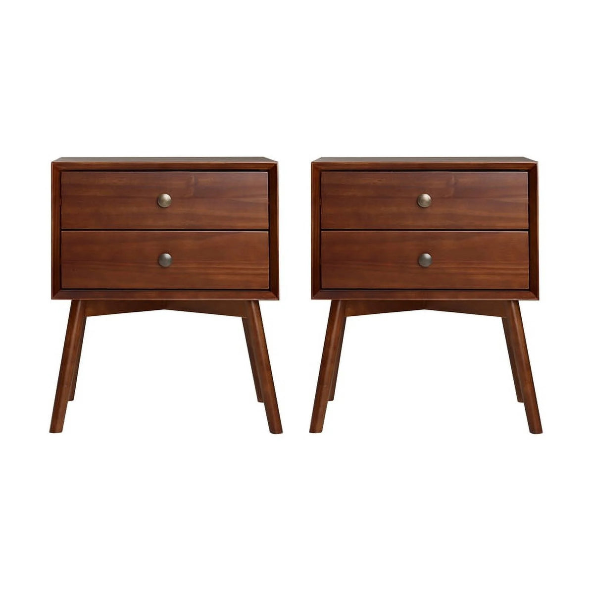 2-Piece Solid Pine Wood Nightstand Set in Walnut U528