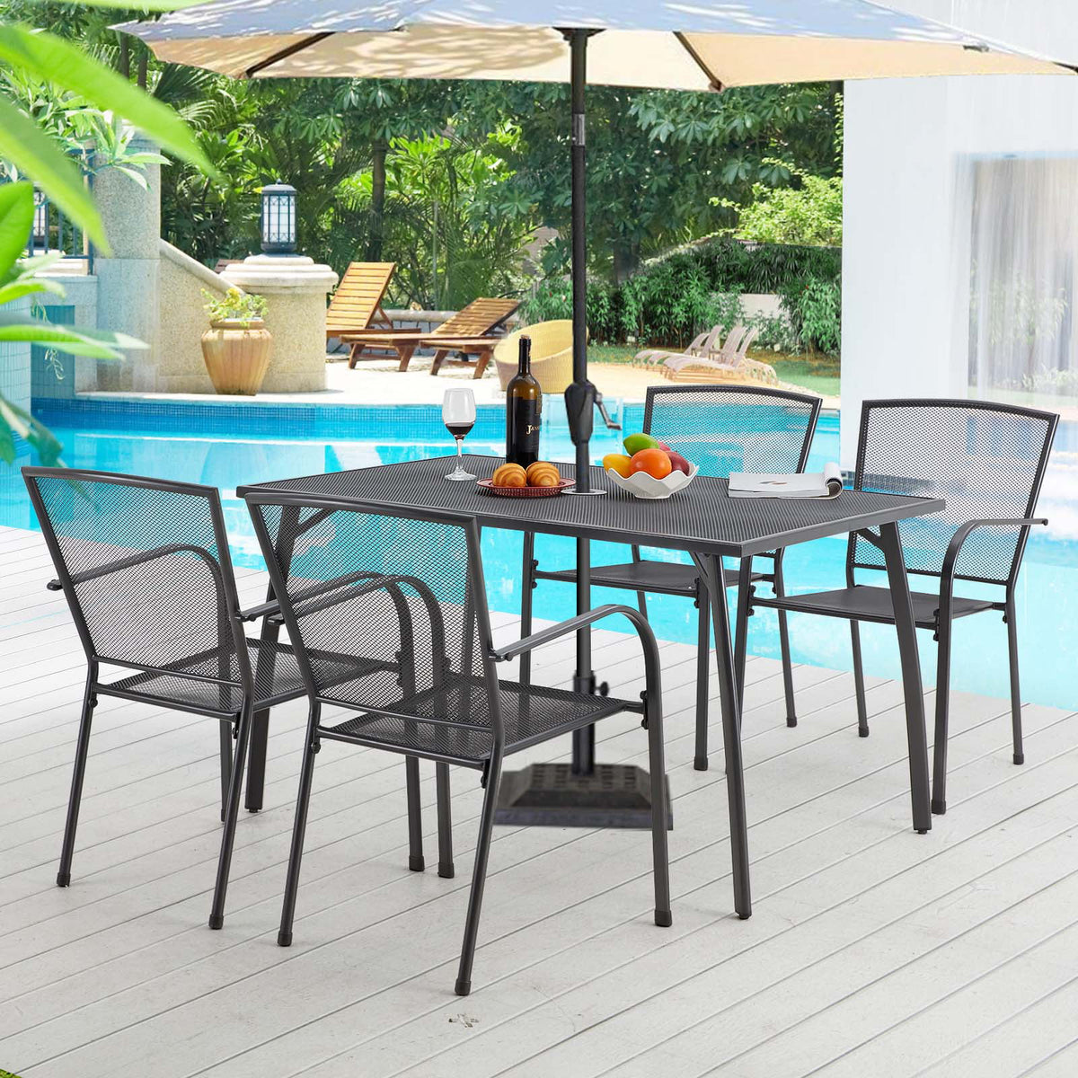 5-Piece Metal Patio Dining Set with 4 Stackable Chairs E2373