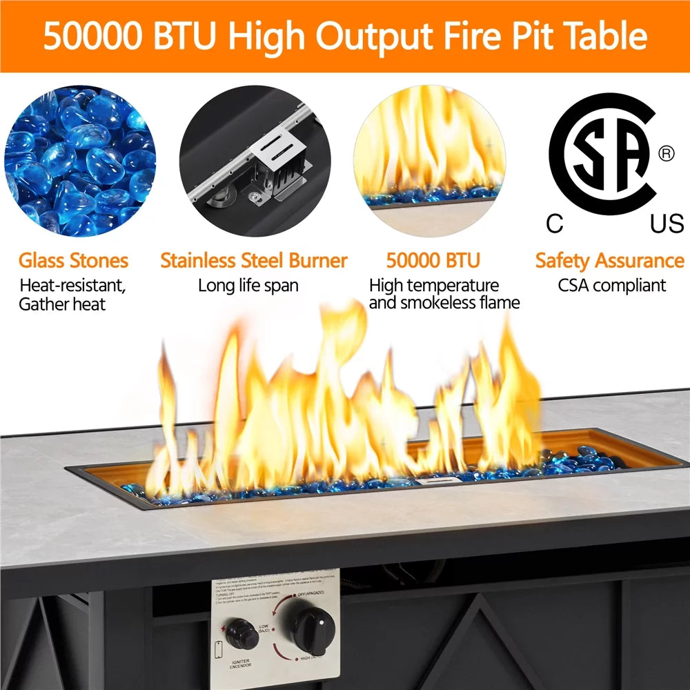 43in Propane Fire Pit Table with Ceramic Tabletop & Steel Base, Black A410987