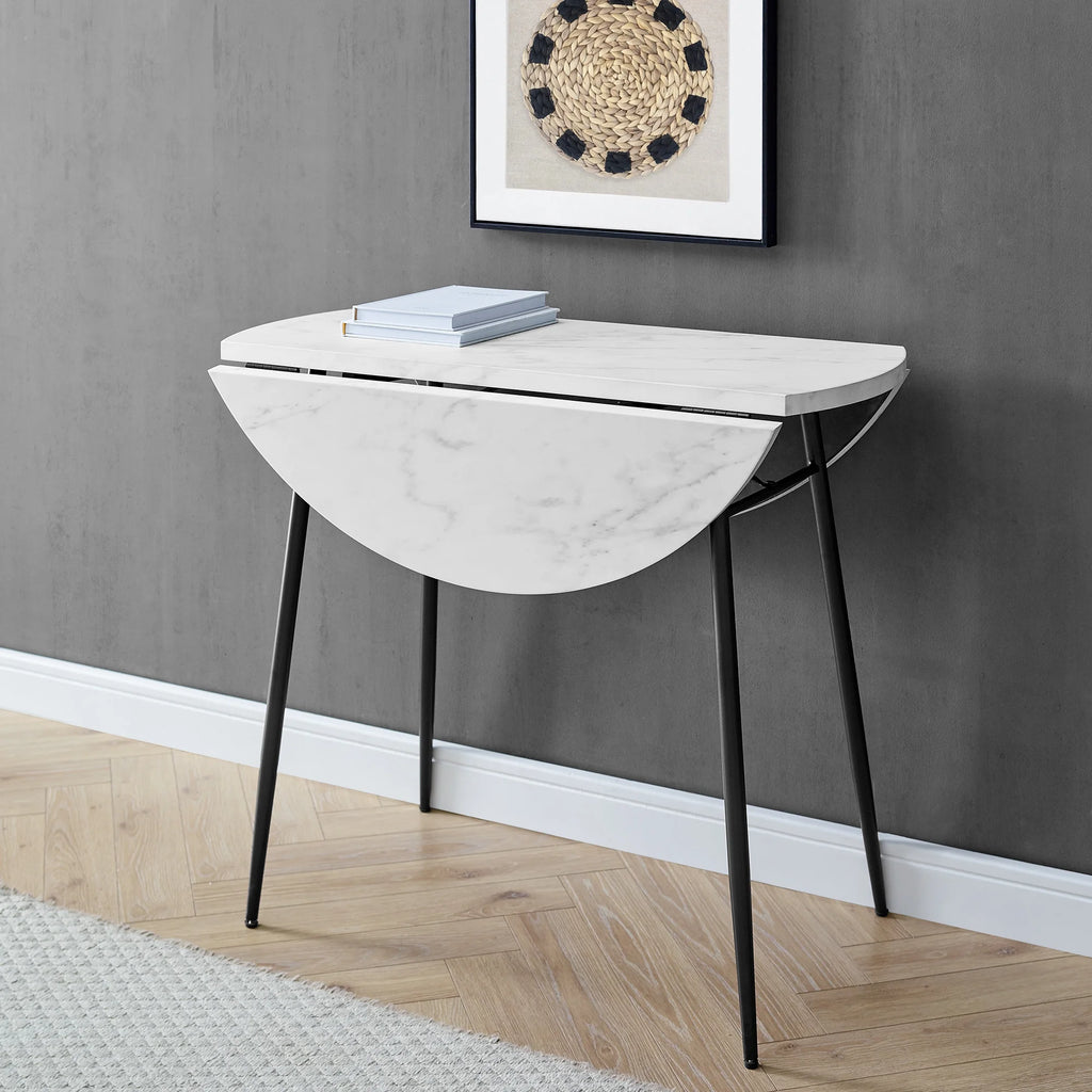 Modern Round Drop Leaf Faux White Marble Dining Table X7840