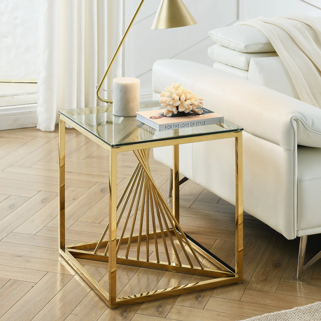 20 Inch Glass End Table with Metal Frame D36902