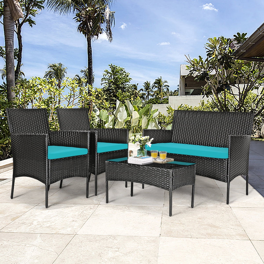 4 Pieces Patio Rattan Furniture Set Cushioned White H710219