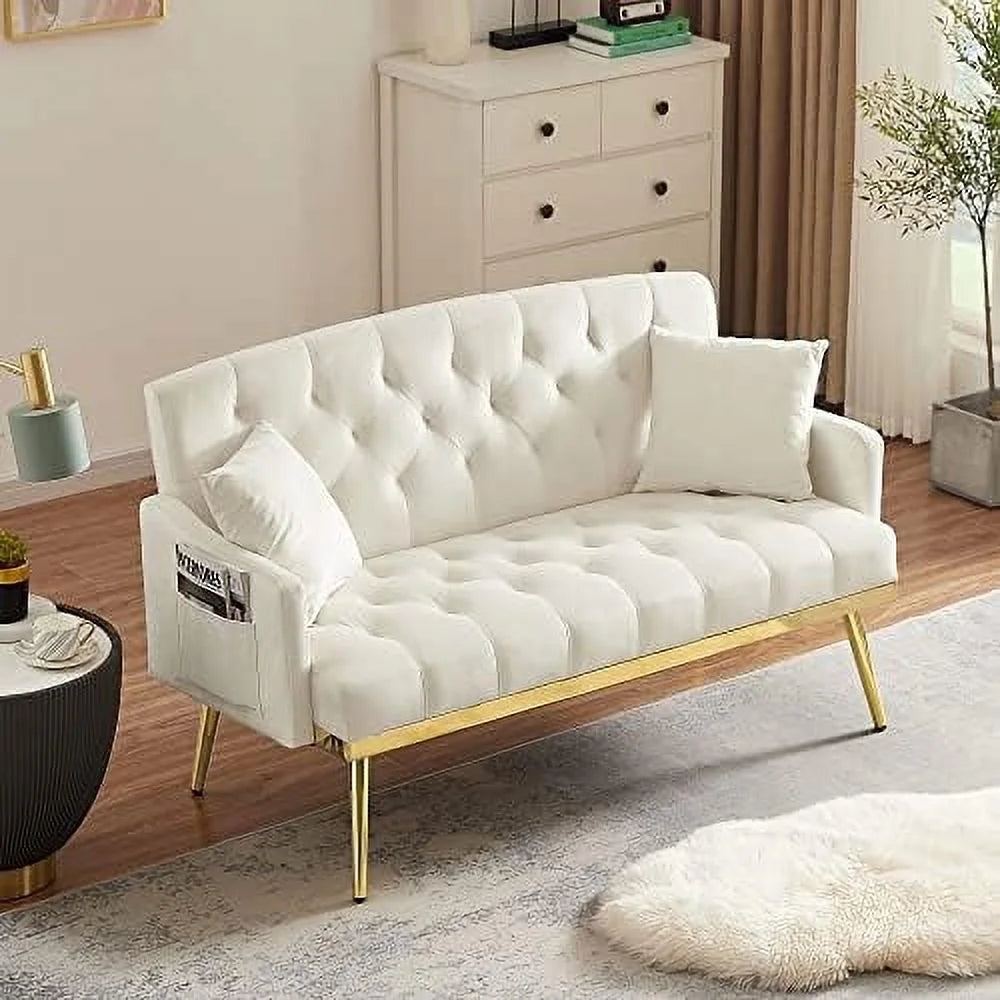 Beige Chenille Two-Seater Sofa with Metal Legs L21305