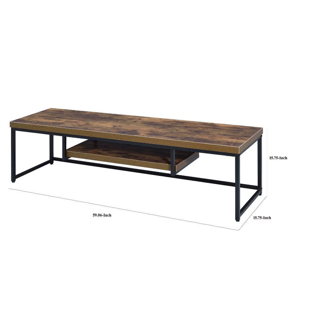 Brown Black Rectangular Wood Metal TV Stand with One Shelf F57123