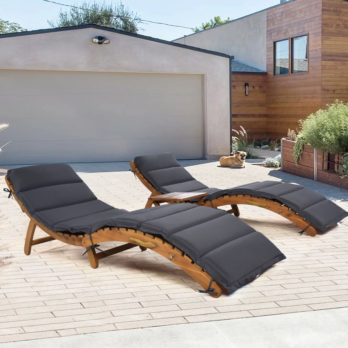 Portable Wood Chaise Lounge Set with Foldable Tea Table F520