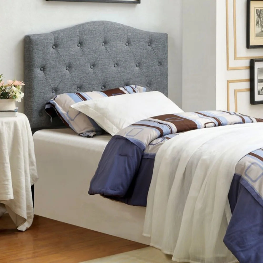 Gray Button Tufted Fabric Full Headboard P255
