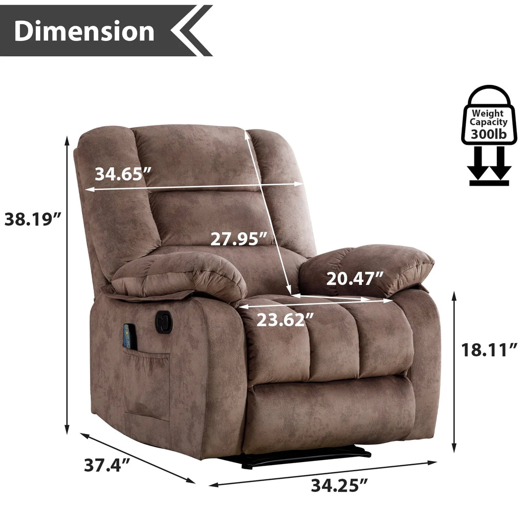 Gray Fabric Manual Recliner with Massage and Heat A666