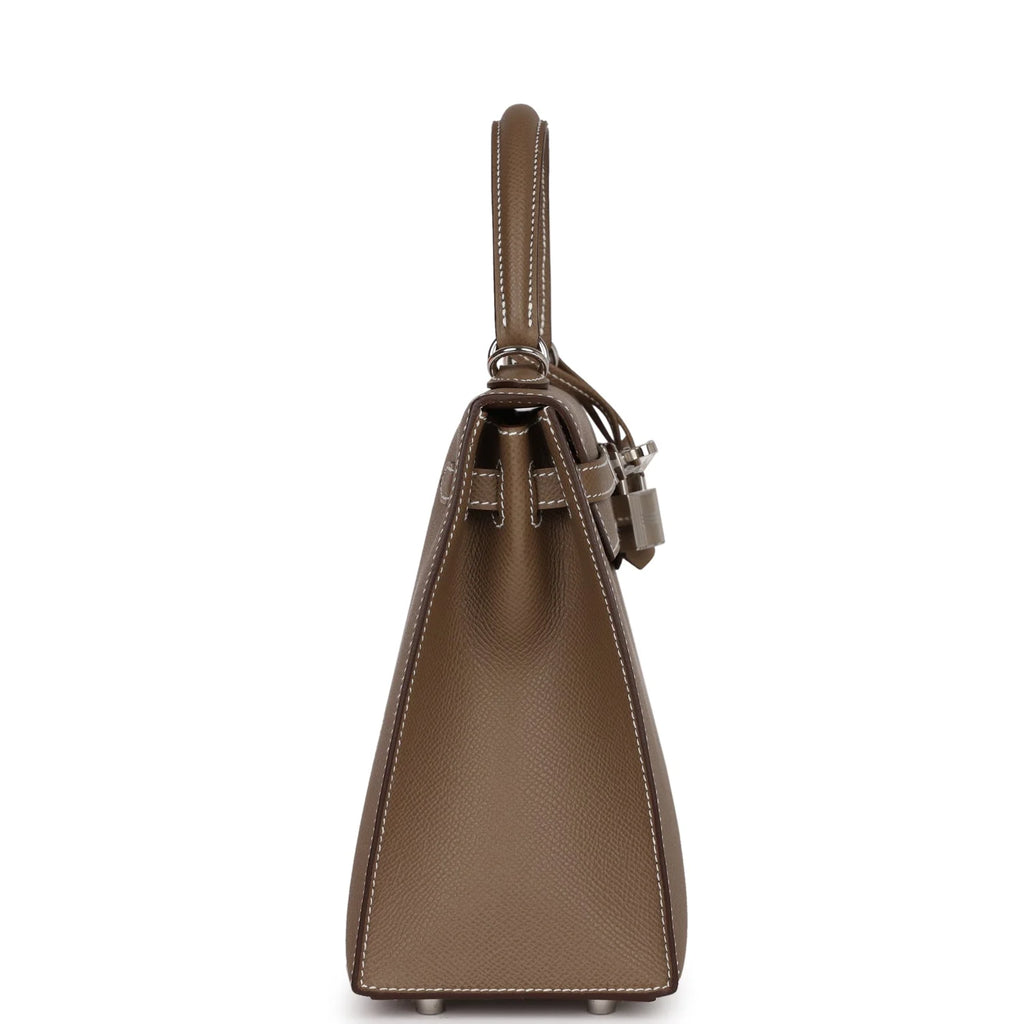 Kelly 25 Etoupe Epsom Palladium Hardware Bag A105