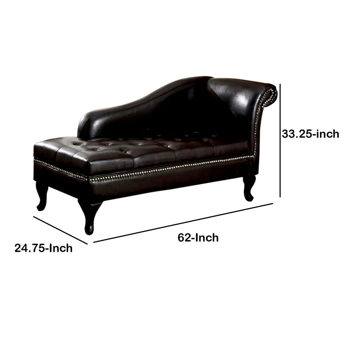 Black Leatherette Storage Chaise P481137