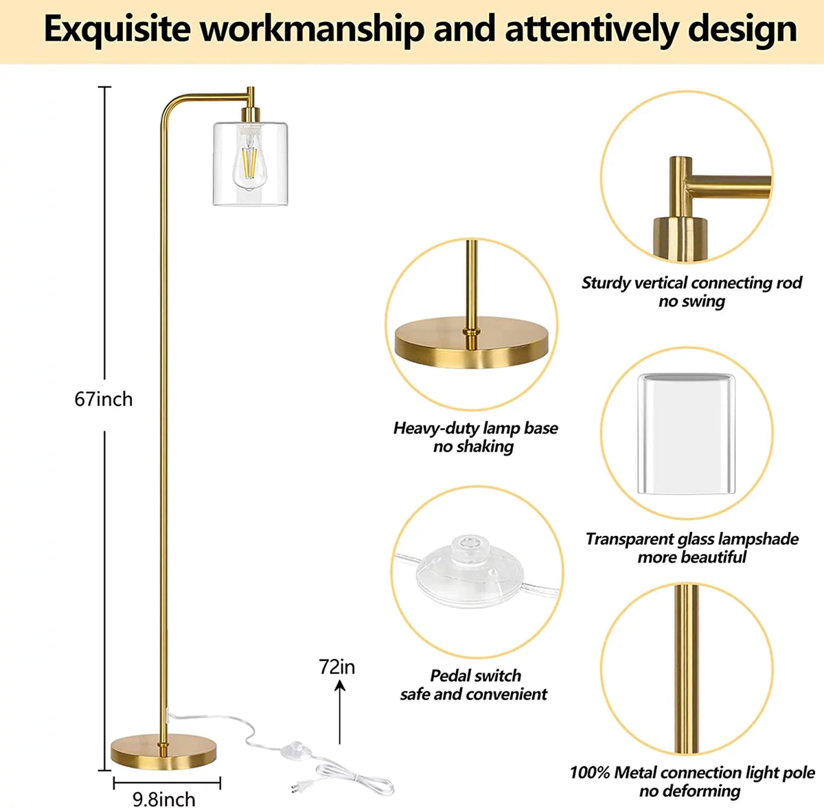 67” Gold Industrial Floor Lamp P354902