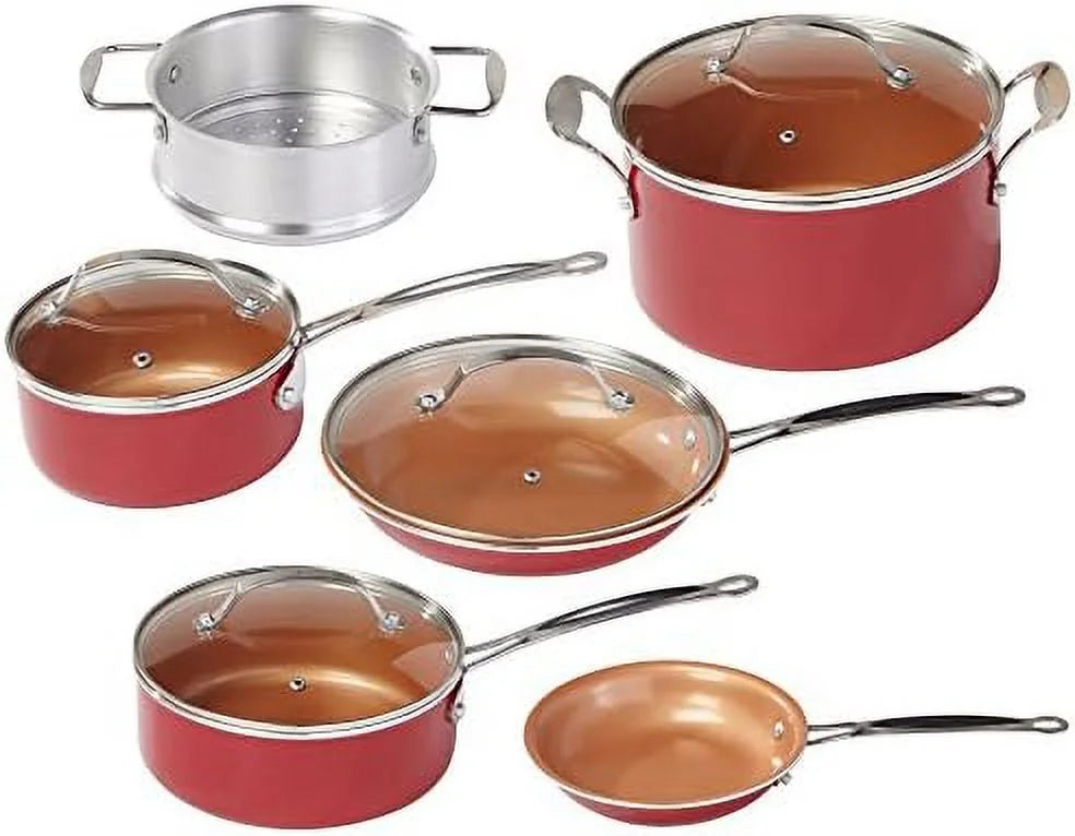 10 pc Copper Ceramic Non Stick Cookware Set U292