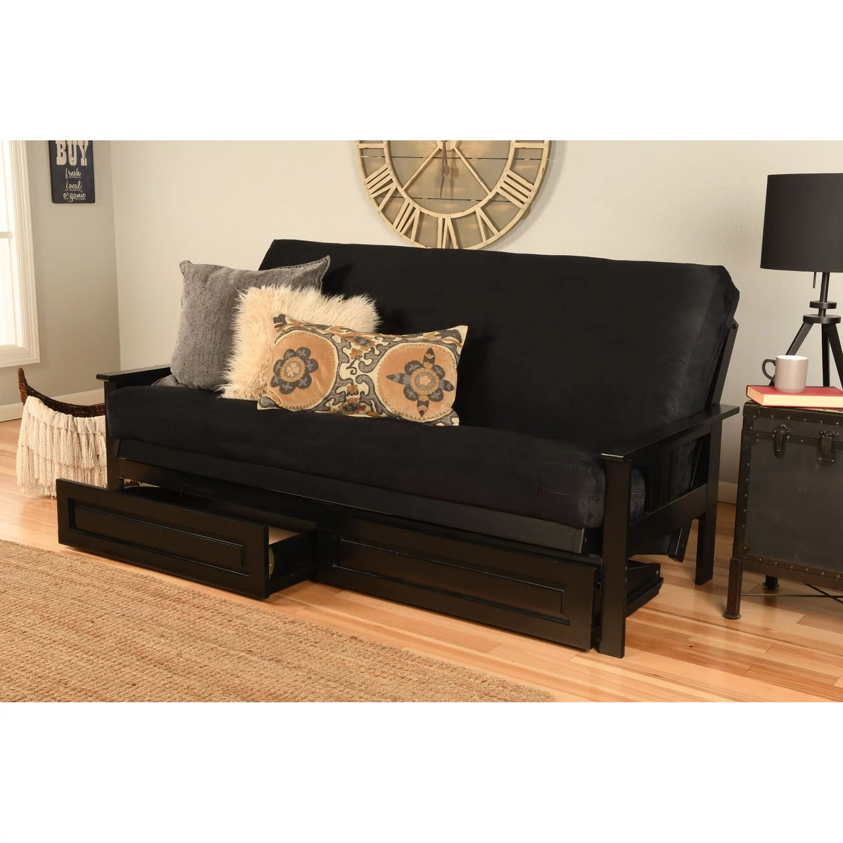 Black Sofa with Storage and Removable Mattress Cover Z1195