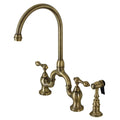 Antique Brass Bridge Kitchen Faucet with Sprayer G6372