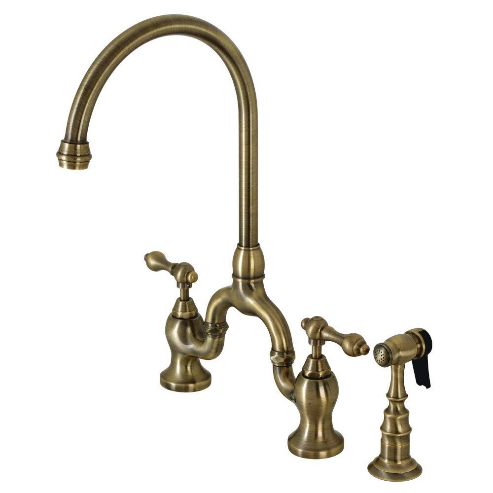 Antique Brass Bridge Kitchen Faucet with Sprayer G6372
