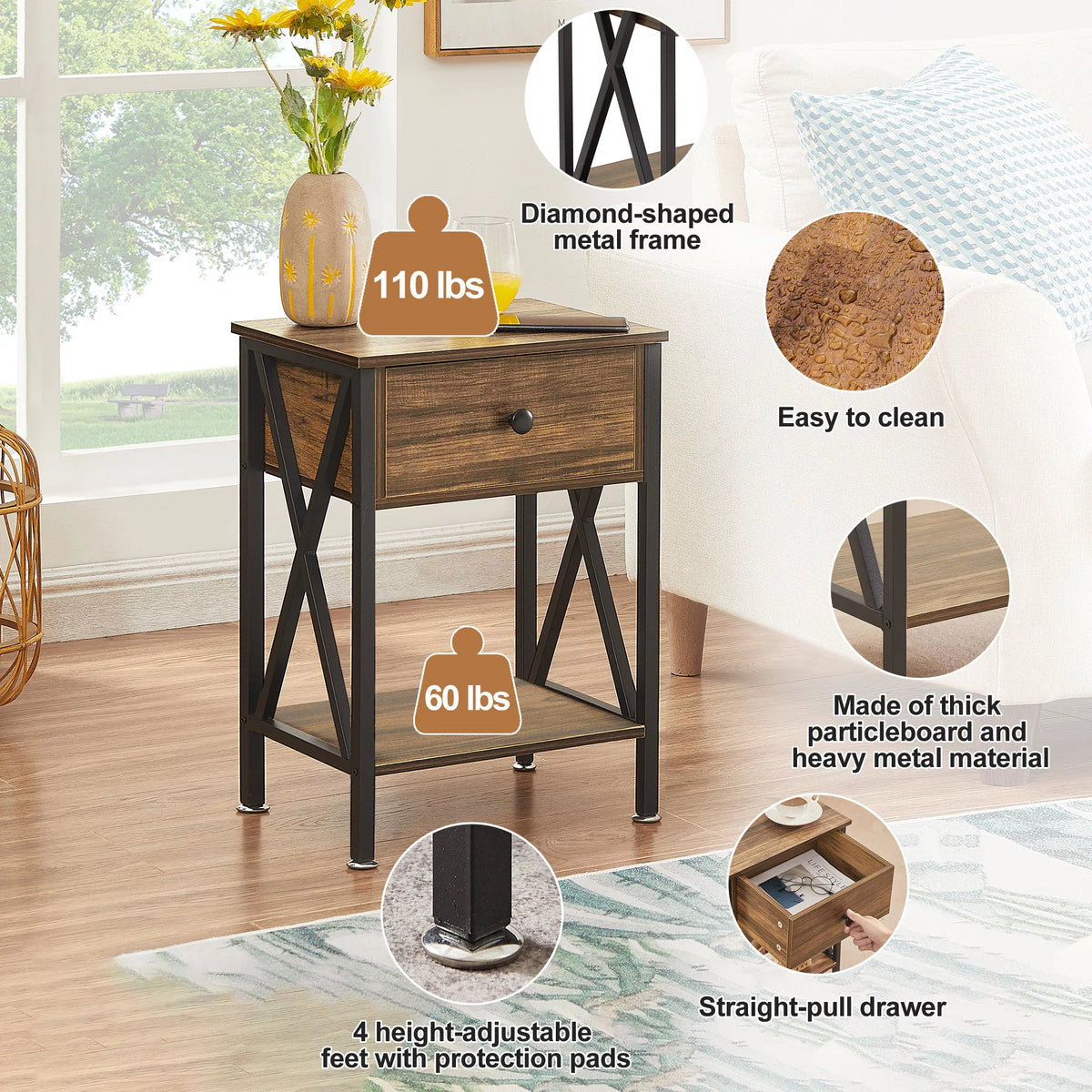 Brown Nightstand with Drawer and Storage Shelf H931983