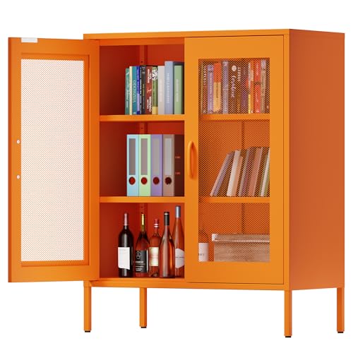 Blue 3 Tier Metal Storage Cabinet with Doors and Shelves M47049