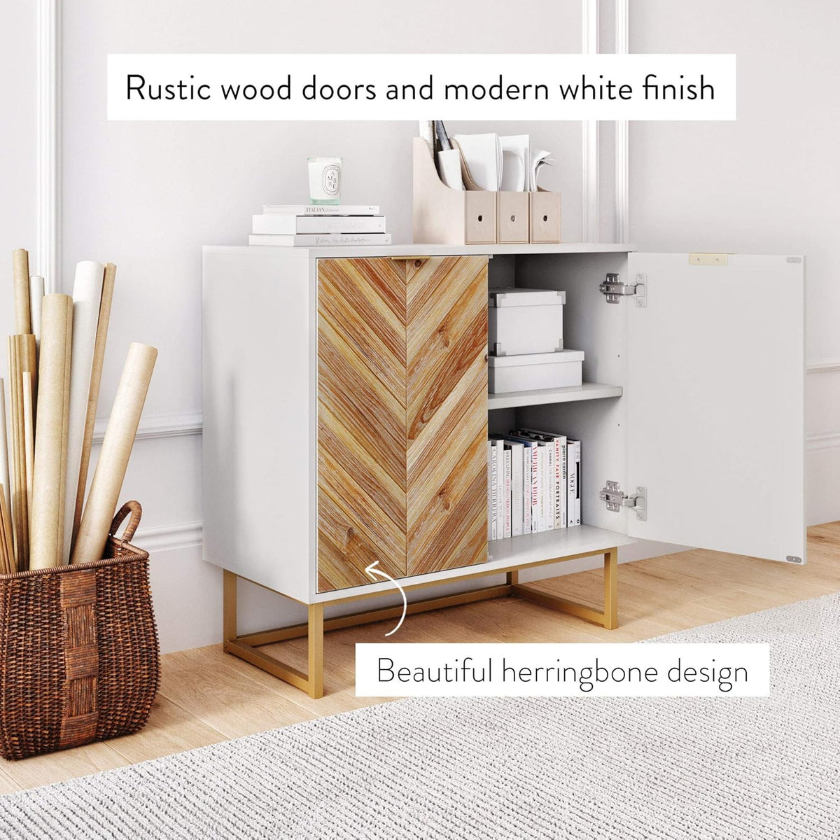 White Free Standing Accent Cabinet with Doors Q642