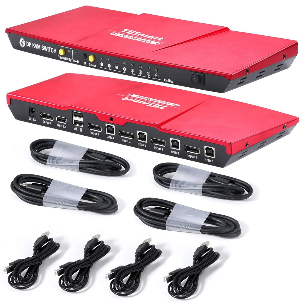 4 Port DisplayPort 4K 60Hz KVM Switcher with Cables E4714