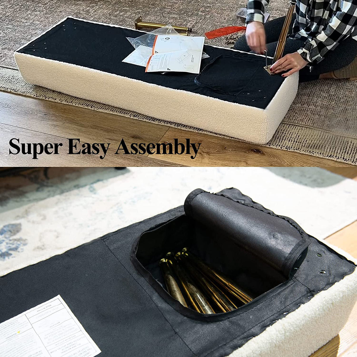 44 Inch Velvet Ottoman Bench with Gold Legs X74398