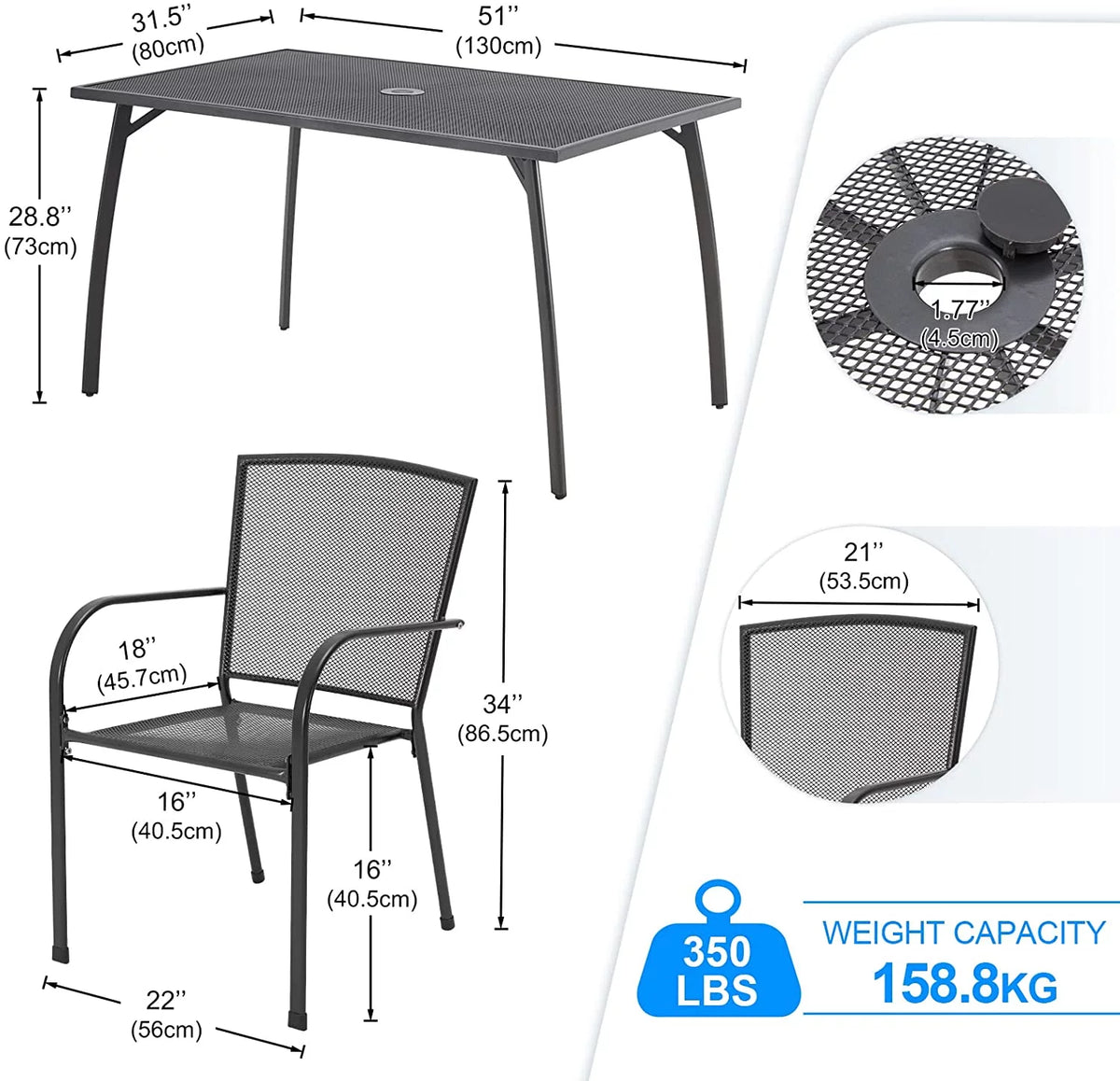 5-Piece Metal Patio Dining Set with 4 Stackable Chairs E2373