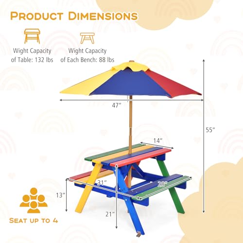 Kids Fir Wood Picnic Table and Chairs with Umbrella W2179