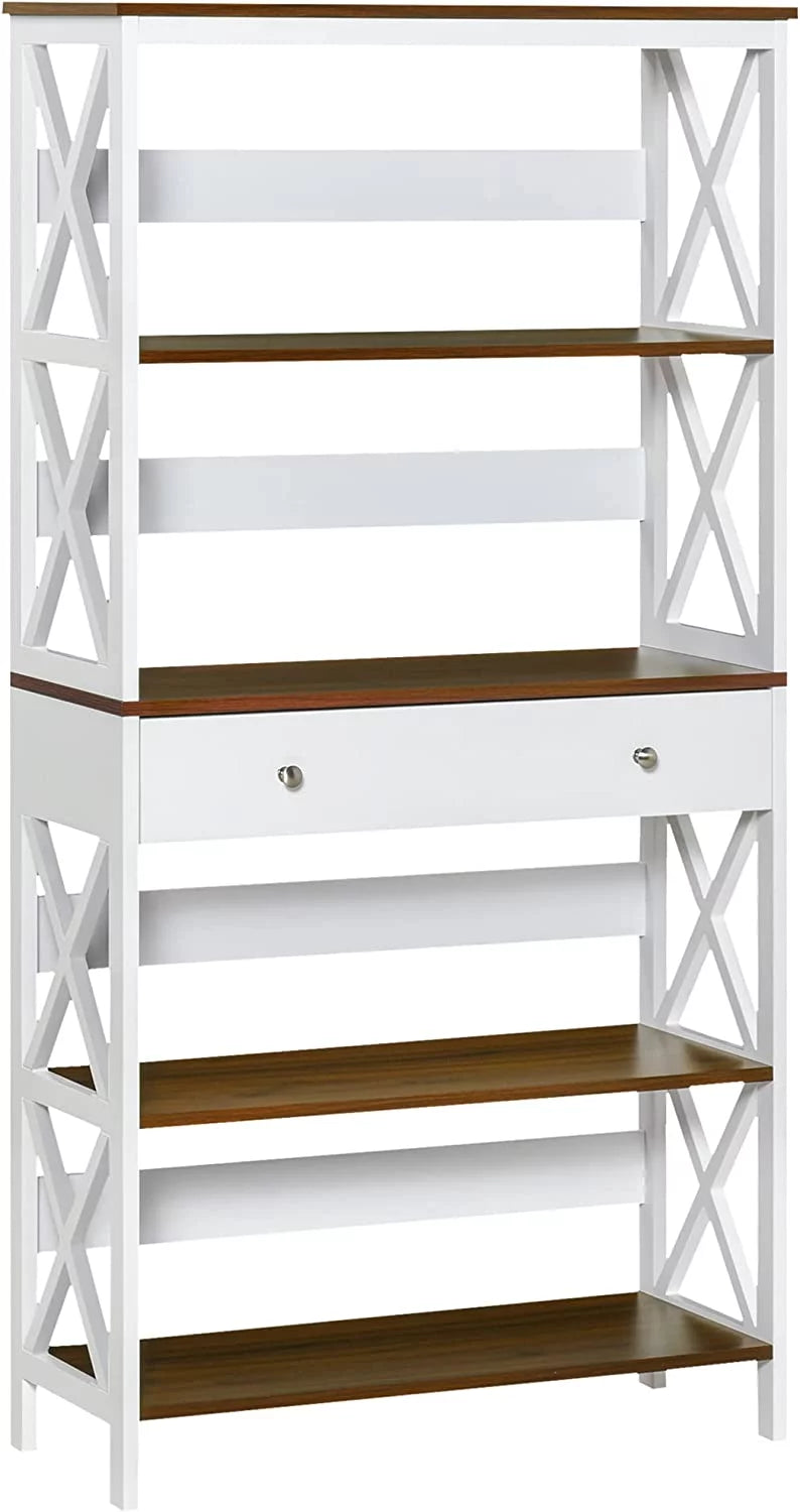 4-Tier White Shelving Bookcase with Drawer P91004