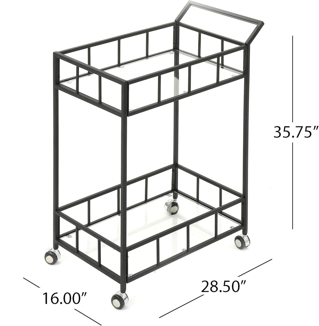 Black Iron Bar Cart with Tempered Glass Top C906