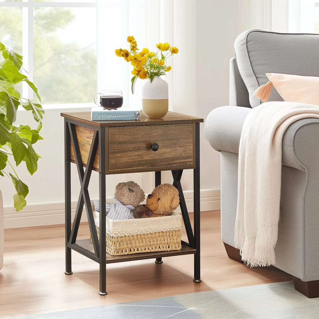 Brown Nightstand with Drawer and Storage Shelf H931983