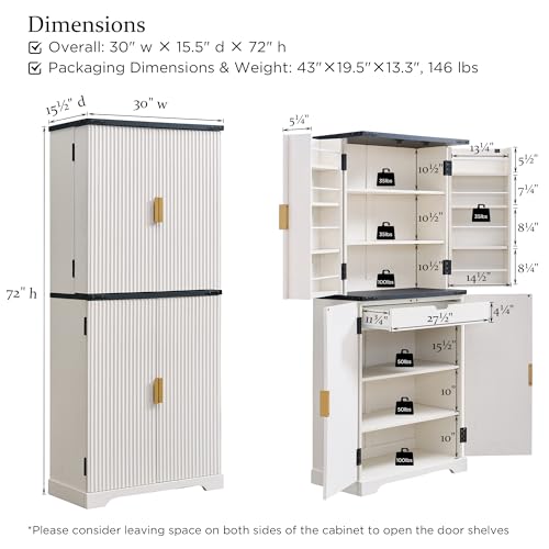 Natural Oak 72" Tall Wood Pantry Cabinet with 4 Doors U360