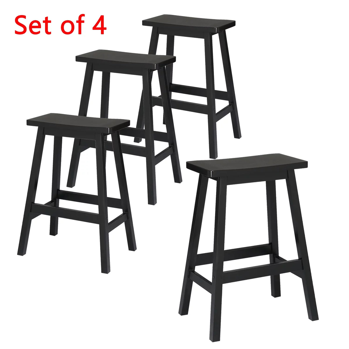 Set of 4 Black Wooden Saddle Seat Bar Stools Q4786