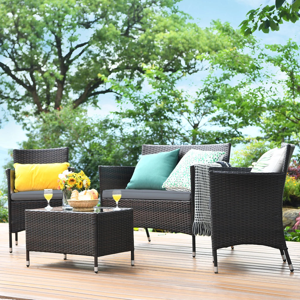 4 Pc Turquoise Cushioned Patio Rattan Conversation Furniture Set G20699