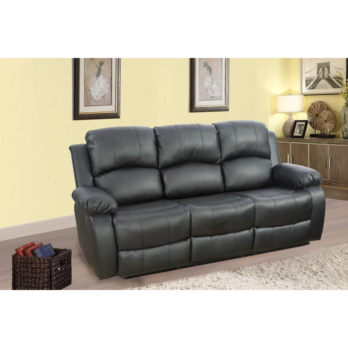 Black Bonded Leather 3 PCS Reclining Sofa Set M829