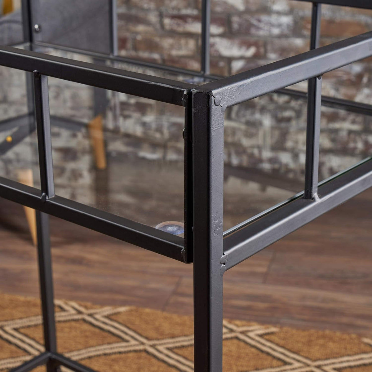 Black Iron Bar Cart with Tempered Glass Top C906