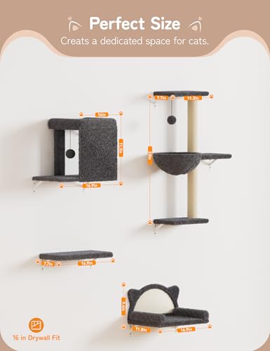 Cat Wall Shelves 4-in-1 Climbing Wall Furniture Set with Scratching Posts, Cat Bed & Sofa, Gray I42889