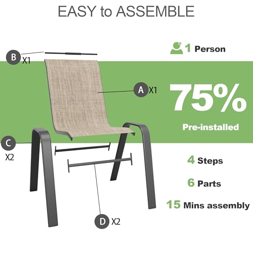 Outdoor Patio Stackable Dining Chairs Set of 4 All-Weather Textilene K474382