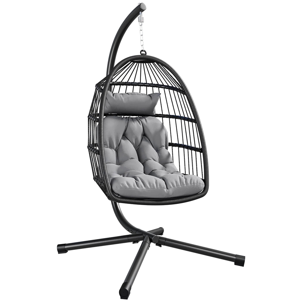 Hanging Egg Swing Chair with Stand Wicker Dark Gray M2506
