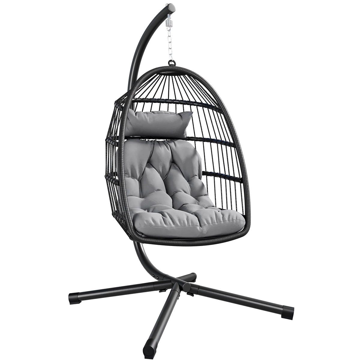 Hanging Egg Swing Chair with Stand Wicker Dark Gray M2506