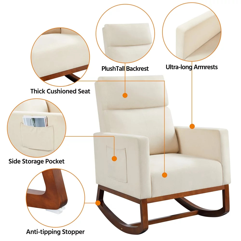 Beige Upholstered Rocking Accent Chair Y2954
