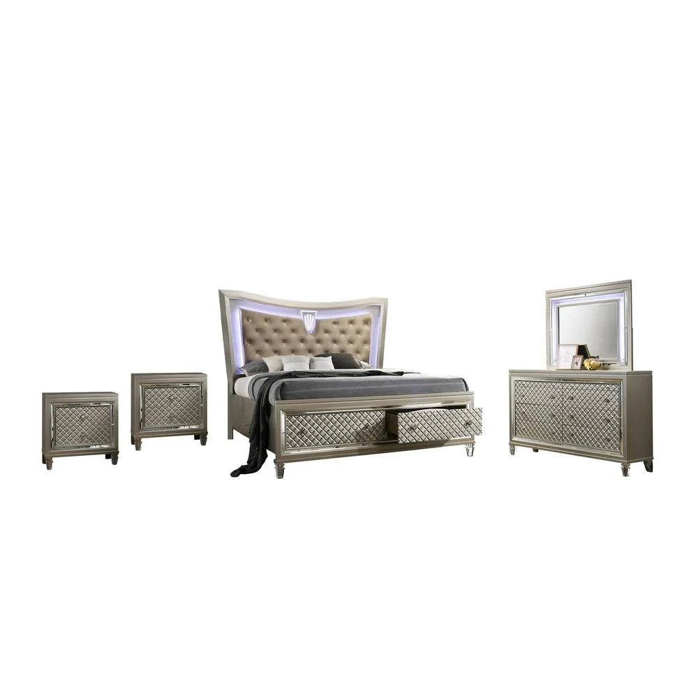 Champagne Silver Wood 5pc Bedroom Set Eastern King Z115