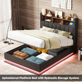 Black Full Size PU Upholstered Platform Bed with Storage Headboard X381