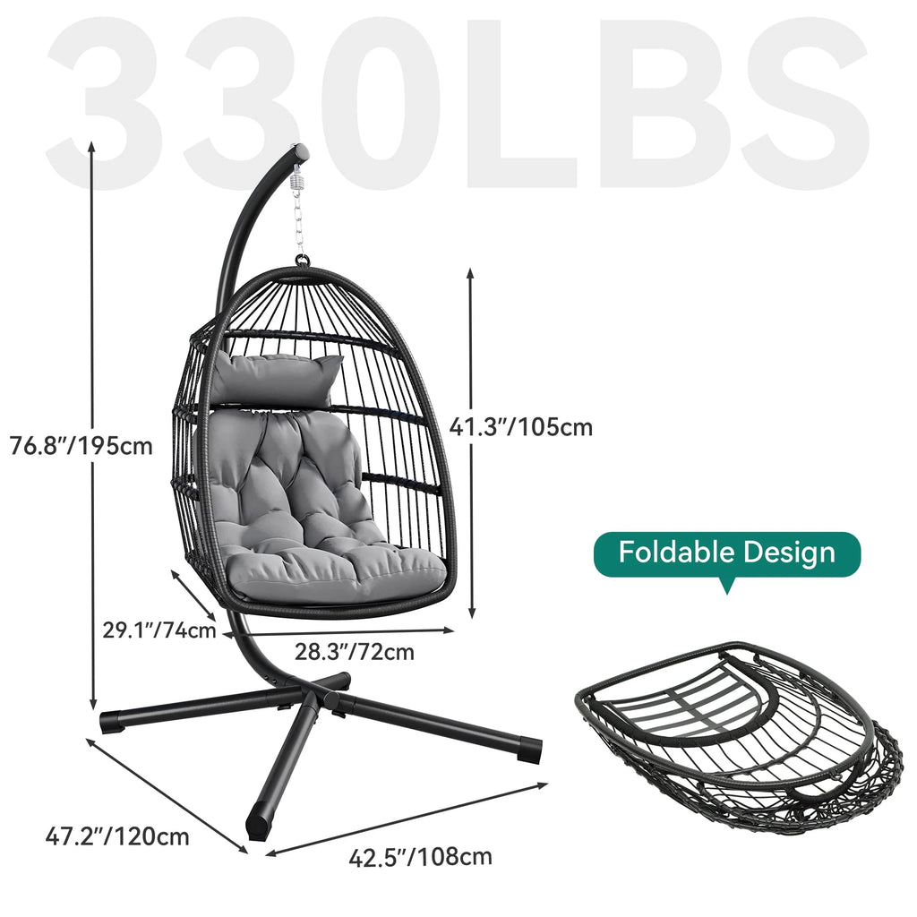 Hanging Egg Swing Chair with Stand Wicker Dark Gray M2506