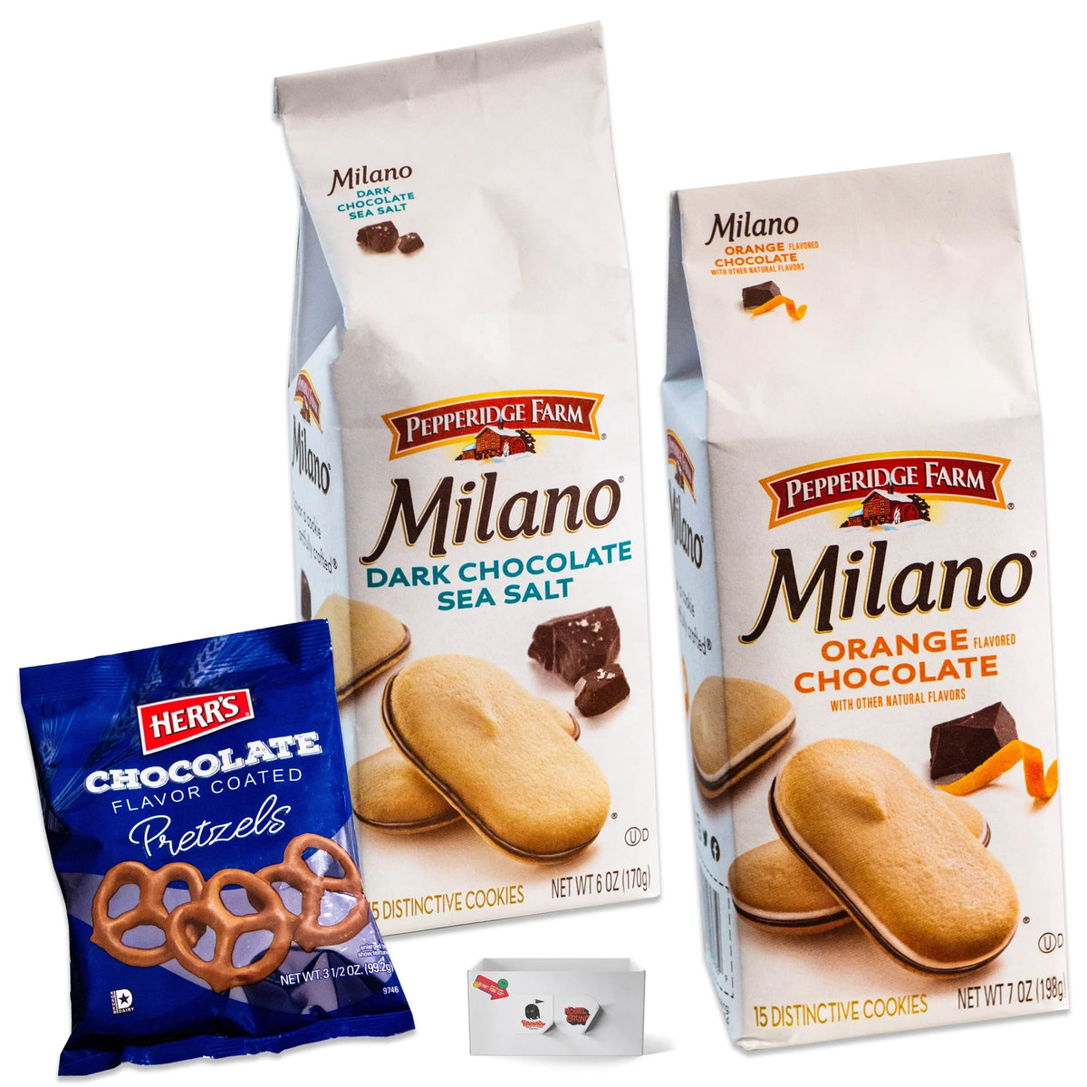 Dark Chocolate Sea Salt Cookies, Orange Chocolate Cookies, Chocolate Covered Pretzels Snack Bundle A7937