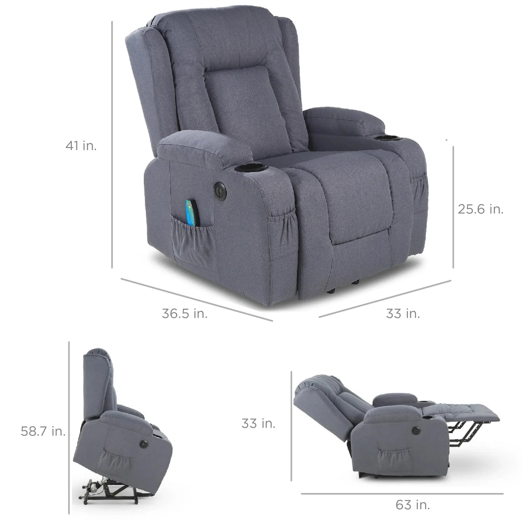 Blue Linen Power Lift Recliner Massage Chair V9858