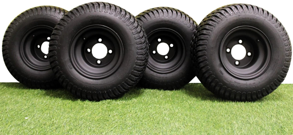 8 Matte Black Steel Golf Cart Wheels with Tires Set of 4 H130