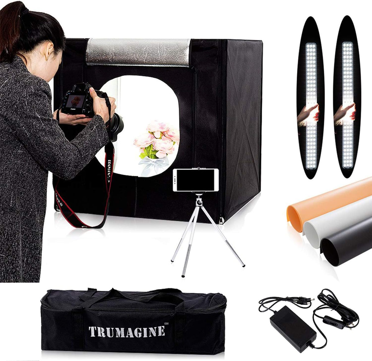 LED Photography Lightbox with 3 Colors Backdrops and Carrying Bag K2447