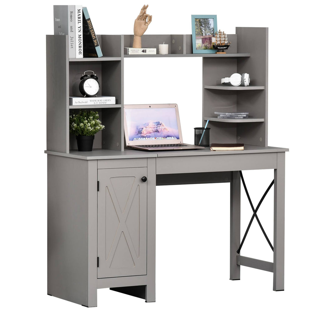 Grey Computer Desk with Hutch and Storage Cabinet A901