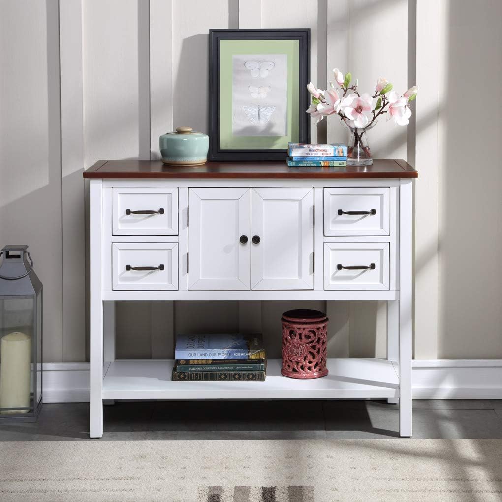 43 Inch White Console Table with Doors Drawers and Open Shelf G734